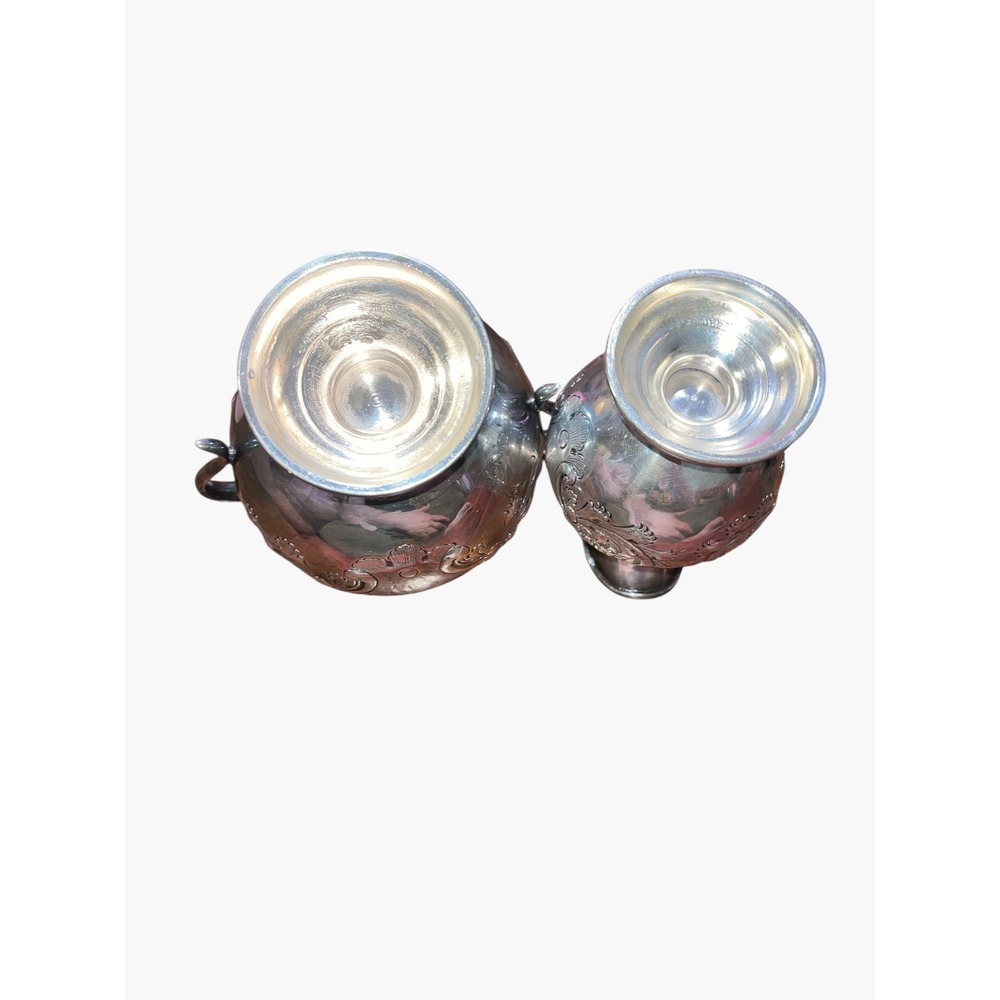 Antique Silver Plate Repousse Creamer and Sugar Bowl Set Floral Victorian Style - Picture 6 of 6